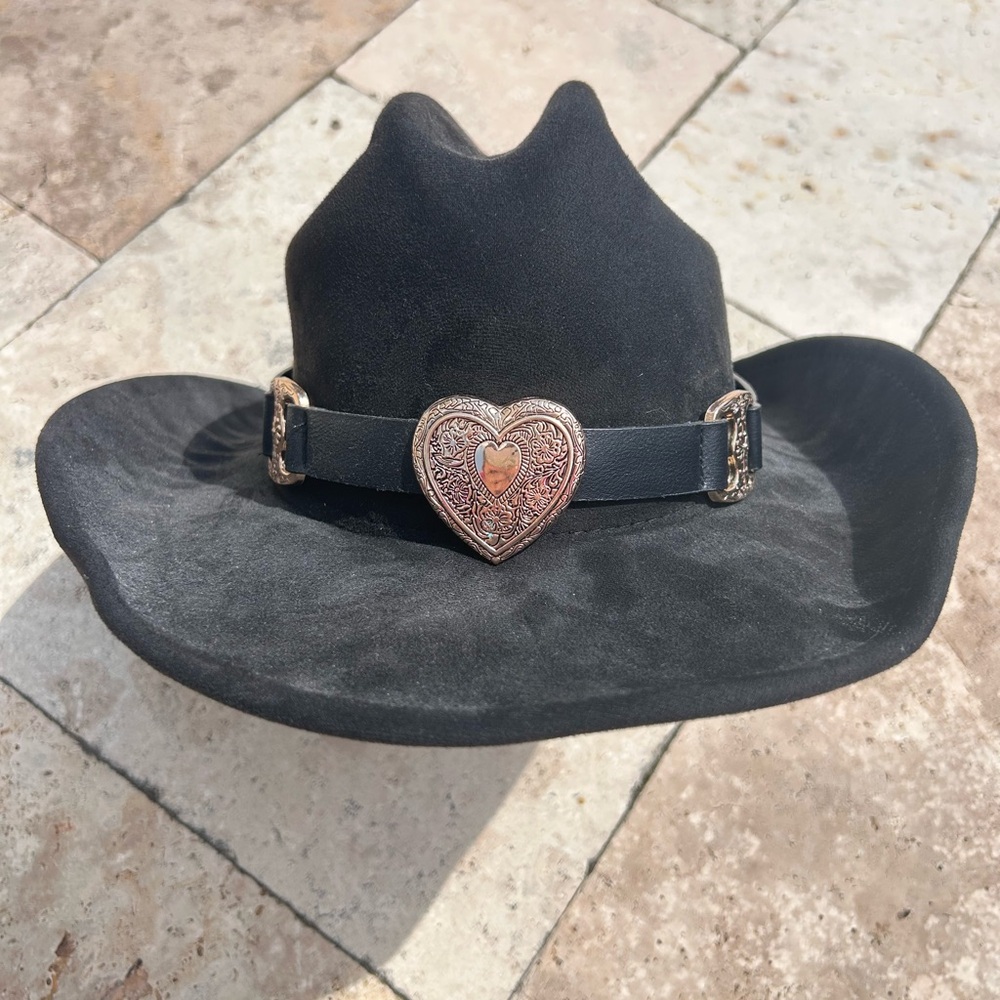 Black Western Hat with Heart Buckle